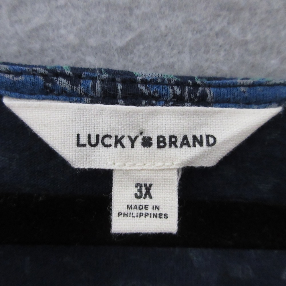 Lucky Brand Top Plus 3X Blue Floral Mixed Print Boho V-Neck 3/4 Sleeve Mix Print - Picture 4 of 10